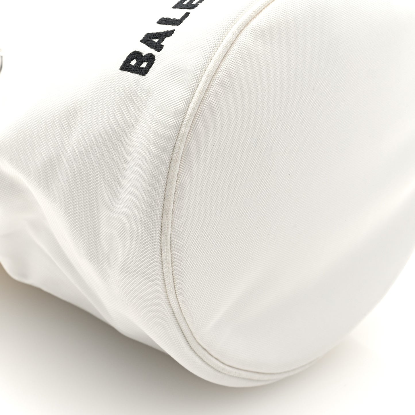 Recycled Sport Nylon Logo Embroidered Wheel Drawstring Bucket Bag XS White