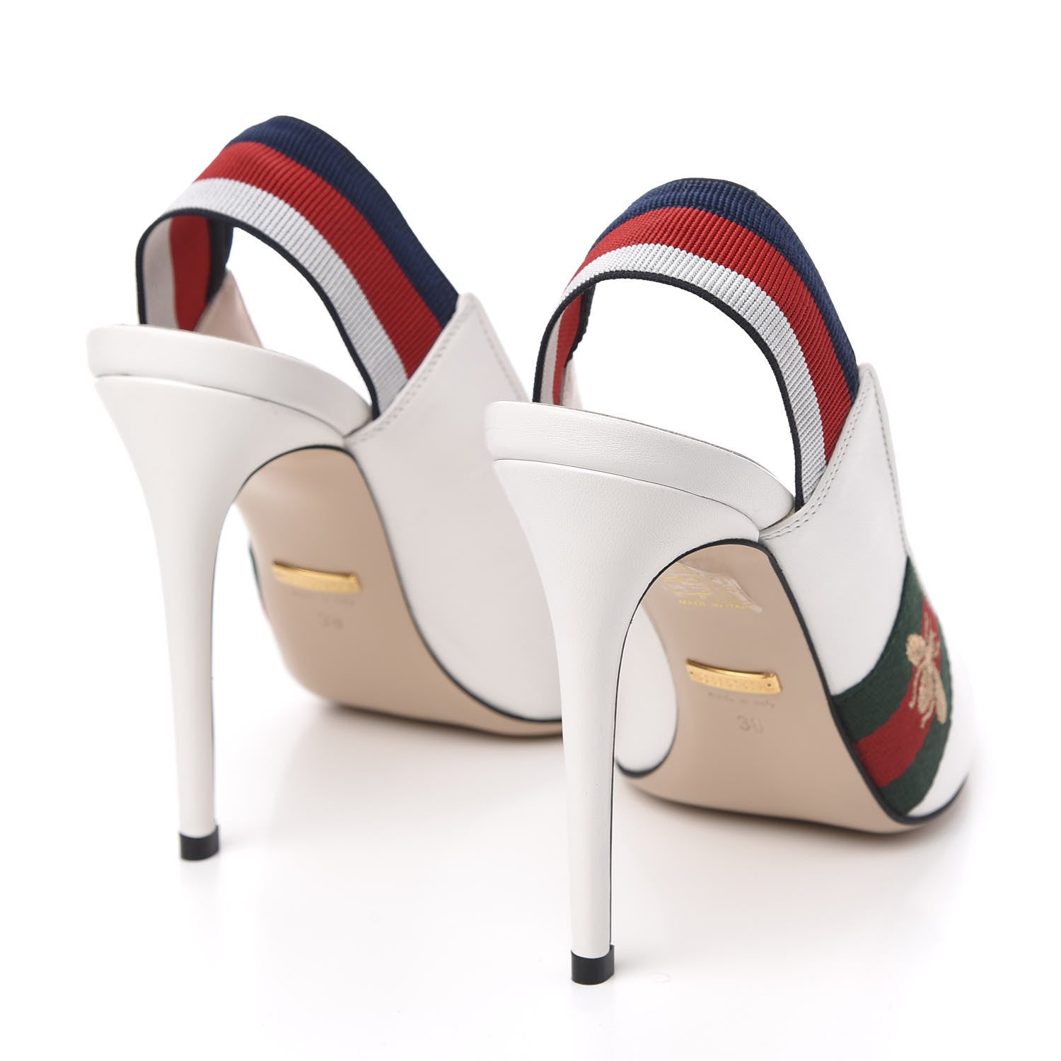 Gucci Malaga Kid Web Sylvie High Heel Slingback Pumps 38 White 4 of 10