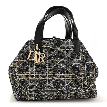 Christian Dior Calfskin Tweed Cannage Medium Toujours Black Gold White 1 of 10
