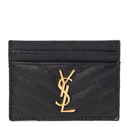 Saint Laurent Grain De Poudre Matelasse Chevron Monogram Credit Card Case Black 1 of 8
