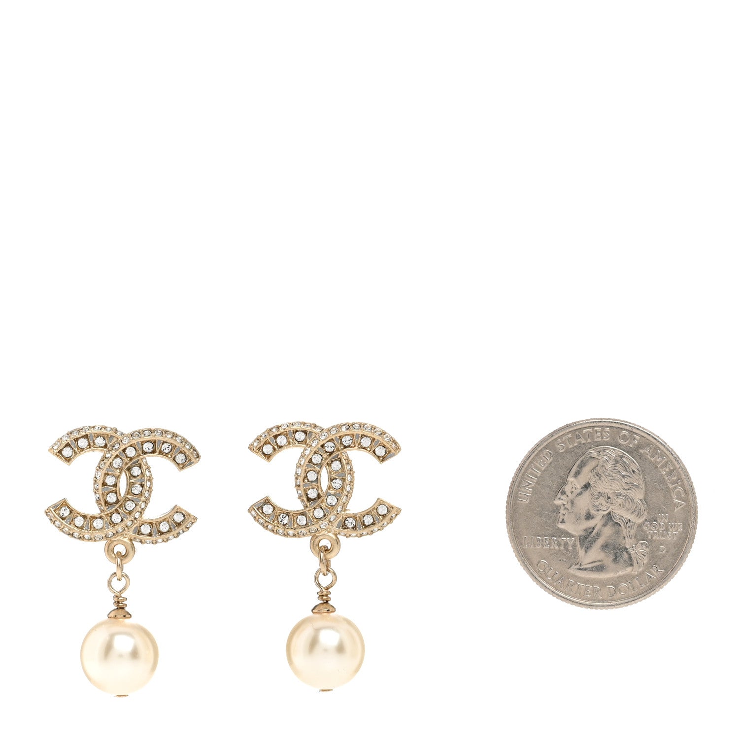 Chanel Crystal Pearl CC Drop Earrings Gold 2 of 5
