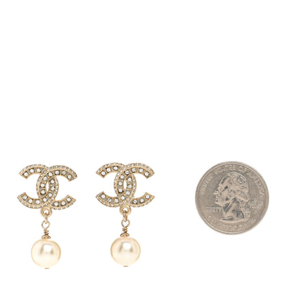 Chanel Crystal Pearl CC Drop Earrings Gold 2 of 5