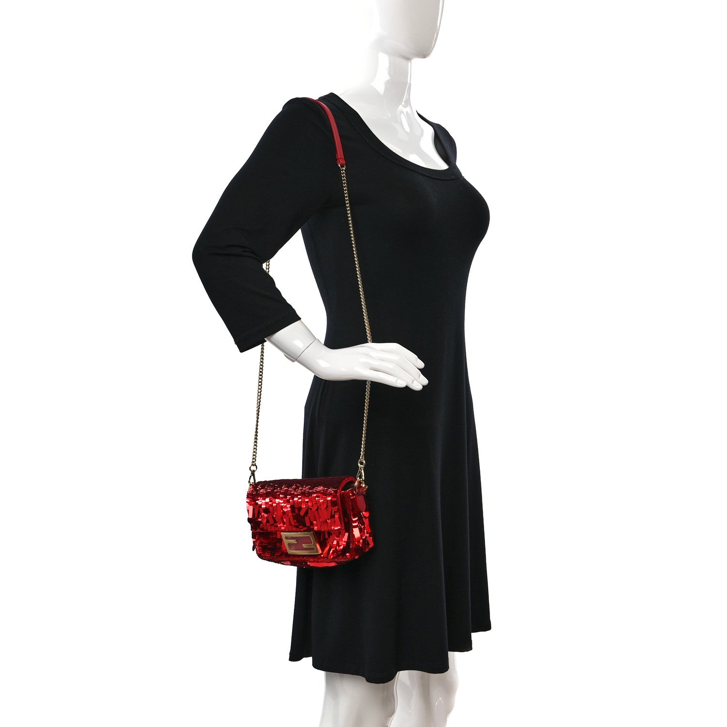 Fendi Sequin Paillettes Vitello Grace Sex and the City Mini Baguette Mattone 2 of 11