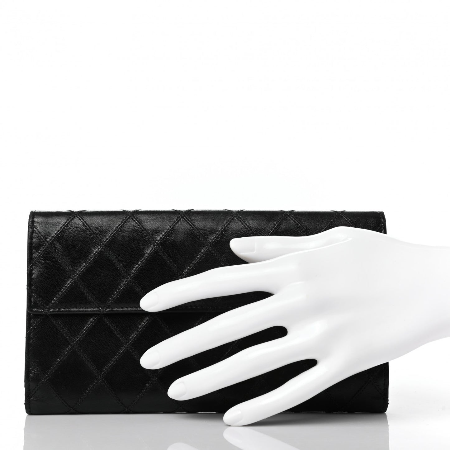 Lambskin Diamond Stitched Flap Wallet Black