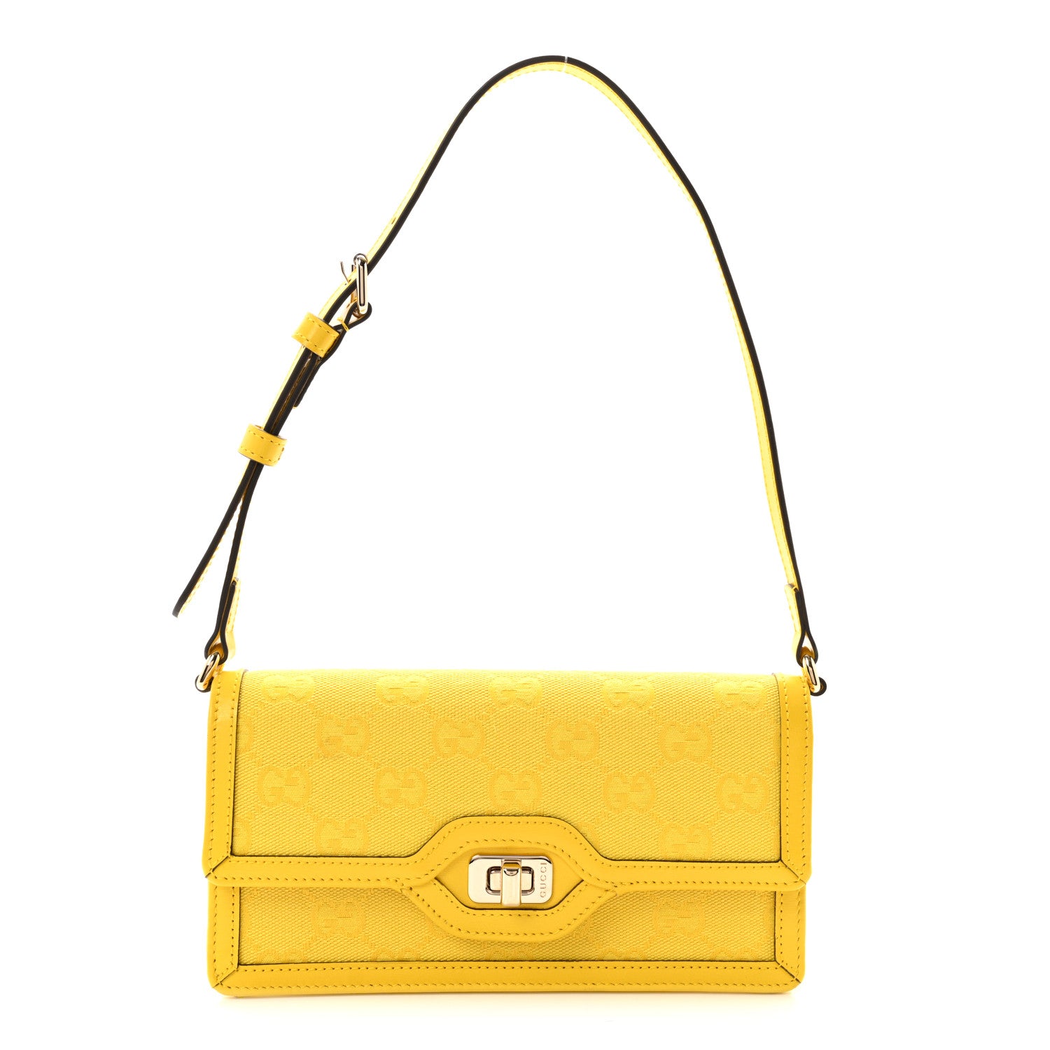 Gucci GG Monogram Scratch Lux Calfskin Mini Luce Shoulder Bag Yellow 1 of 9