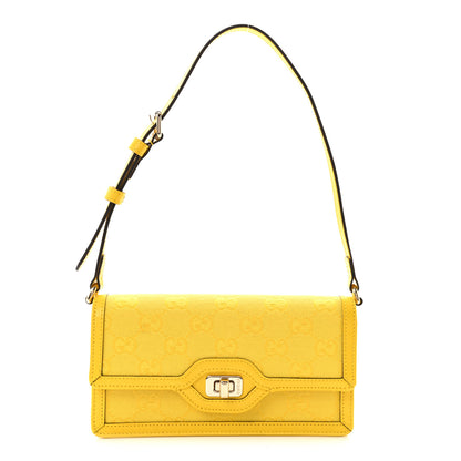 Gucci GG Monogram Scratch Lux Calfskin Mini Luce Shoulder Bag Yellow 1 of 9
