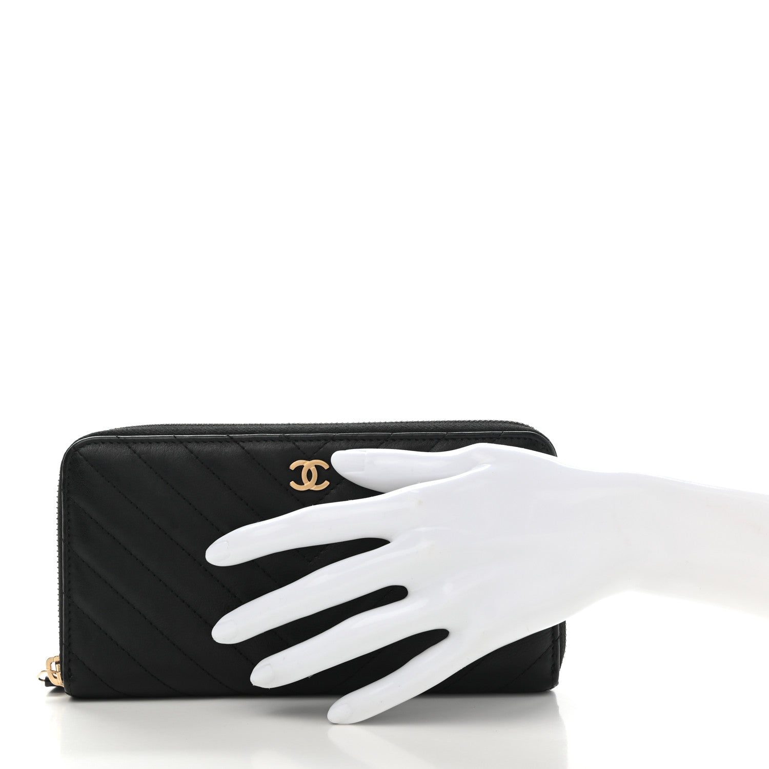 Chanel Calfskin Chevron Quilted Zip Around Wallet Black 2 of 10