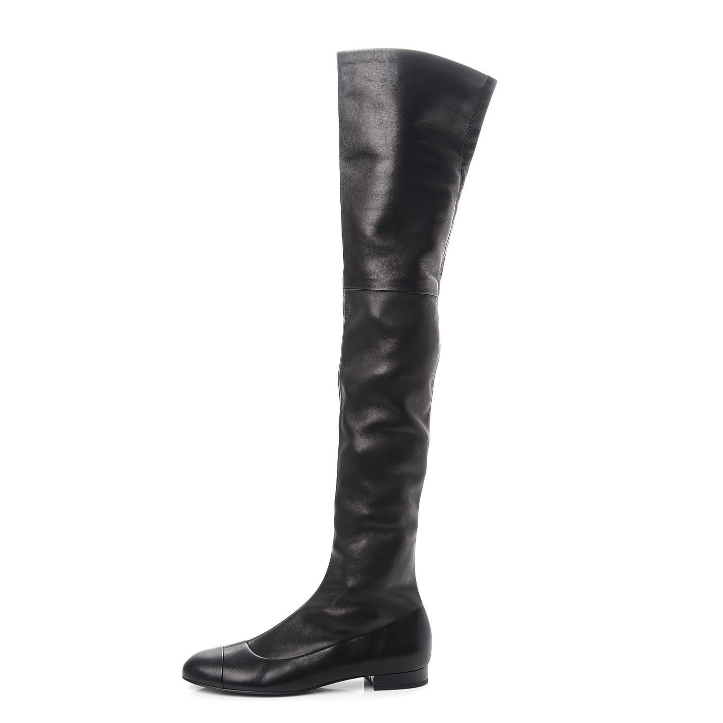 Lambskin Cap Toe High Boots 38 Black