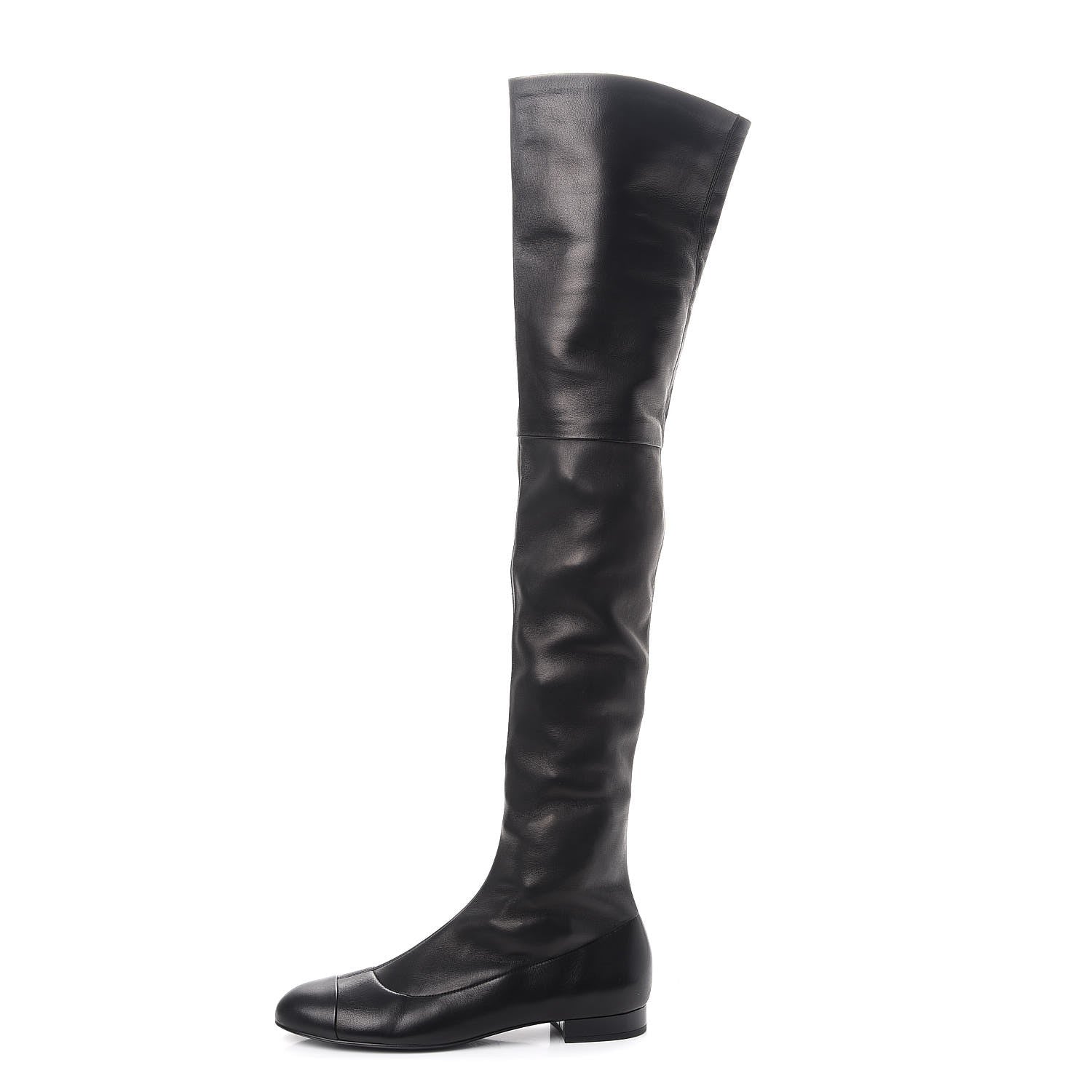 Chanel Lambskin Cap Toe High Boots 38 Black 1 of 9