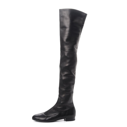Chanel Lambskin Cap Toe High Boots 38 Black 1 of 9