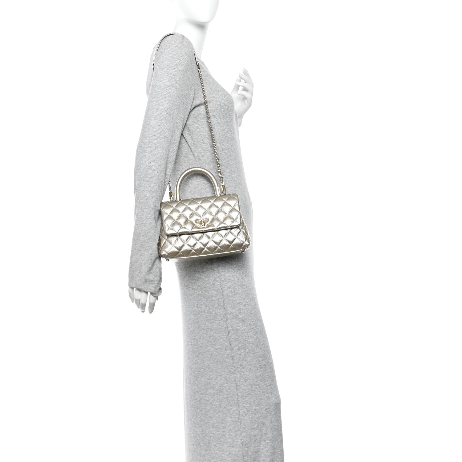 Chanel Metallic Aged Calfskin Quilted Mini Coco Handle Flap Gold 2 of 11