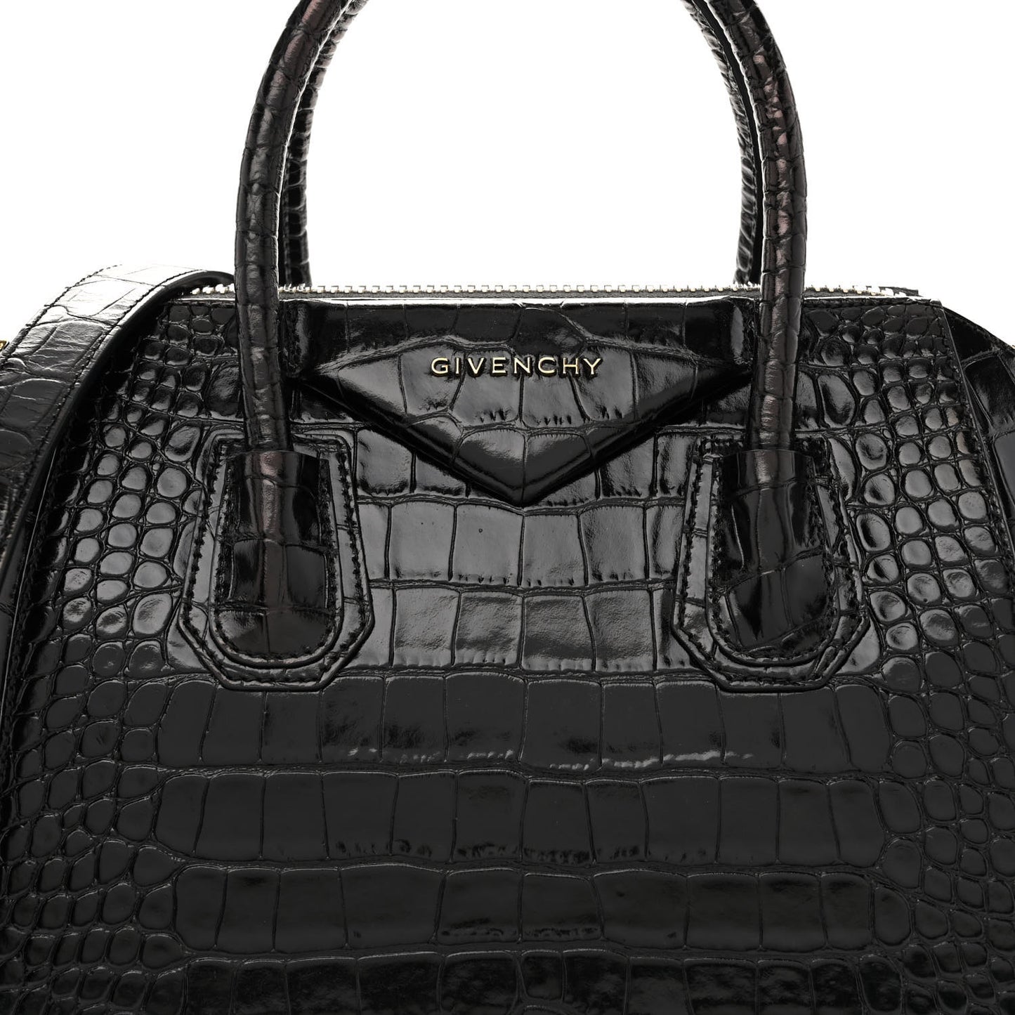 Calfskin Crocodile Embossed Small Antigona Black