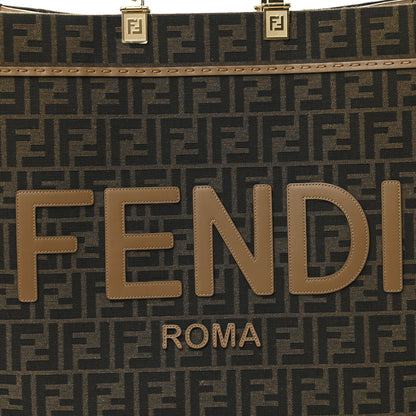 Fendi Fabric Jacquard FF 1974 Logo Large Fendi Sunshine Shopper Tote Tobacco Moro Sand 9 of 11