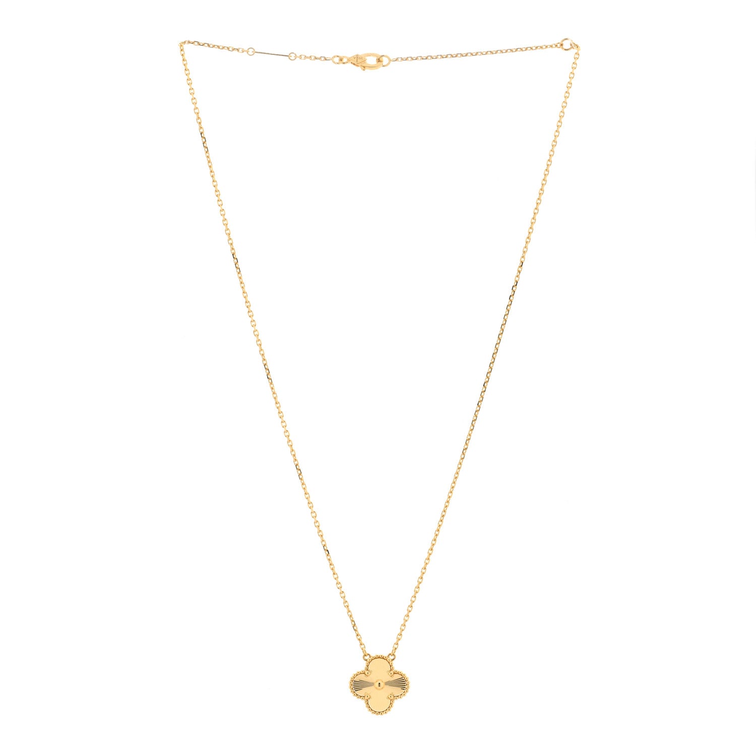 Van Cleef & Arpels 18K Yellow Gold Guilloche Vintage Alhambra Pendant Necklace 2 of 3