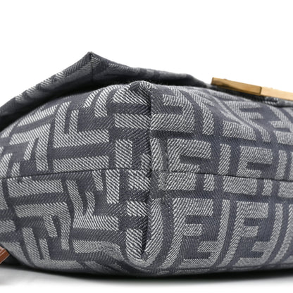 Fendi Denim Effect Fabric Jacquard FF Vitello Grace Medium Mamma Baguette Blue 8 of 9