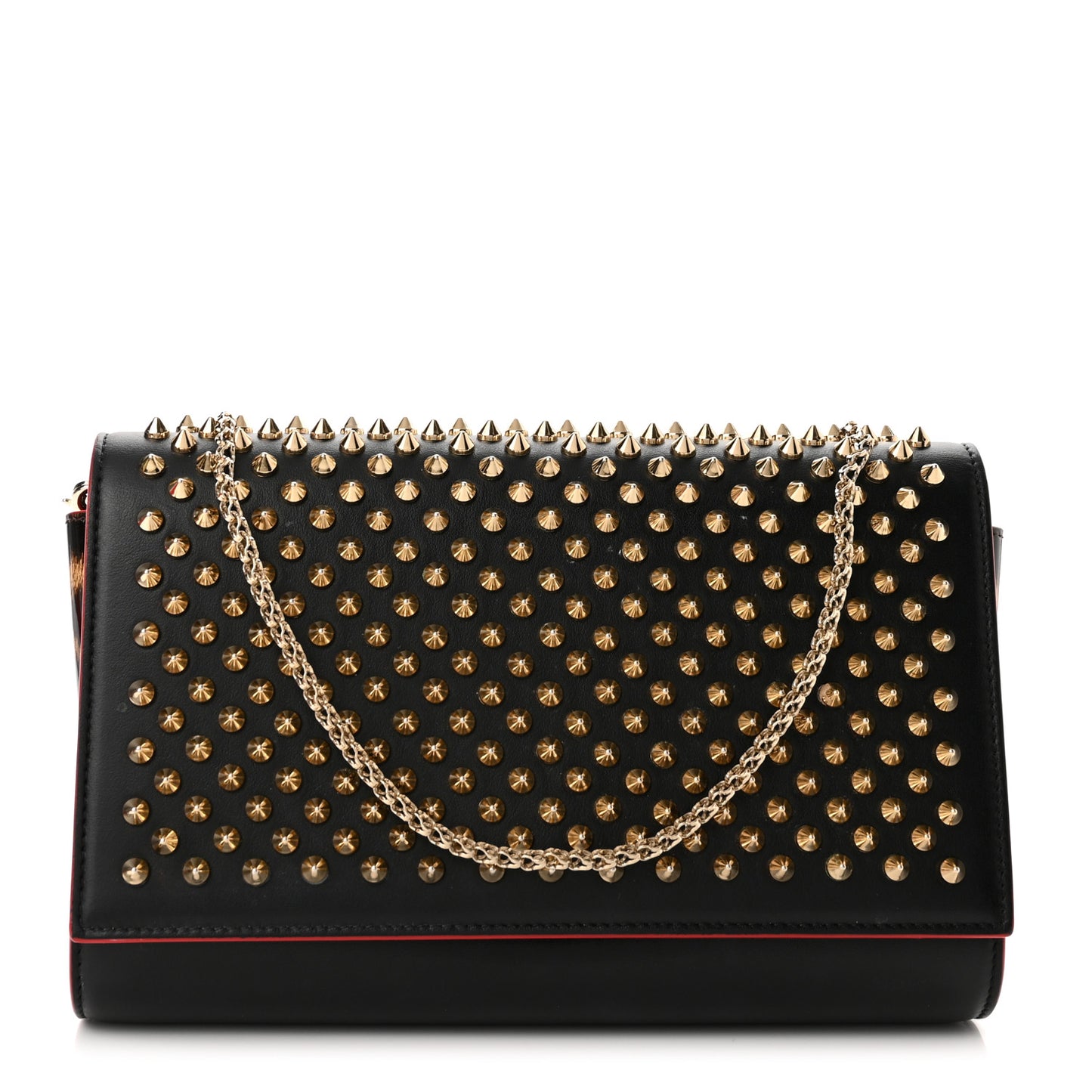 Calfskin Patent Leopard Spikes Paloma Clutch Black