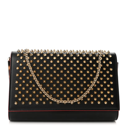 Christian Louboutin Calfskin Patent Leopard Spikes Paloma Clutch Black 1 of 10