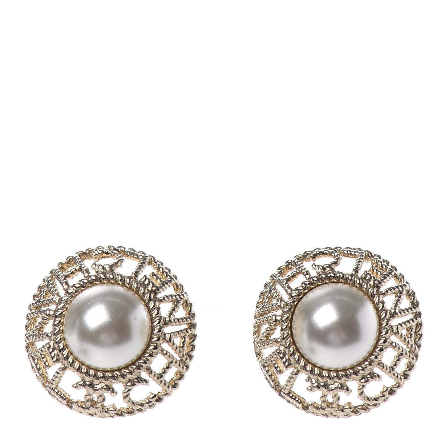 Pearl CC Round Rope Logo Earrings Gold