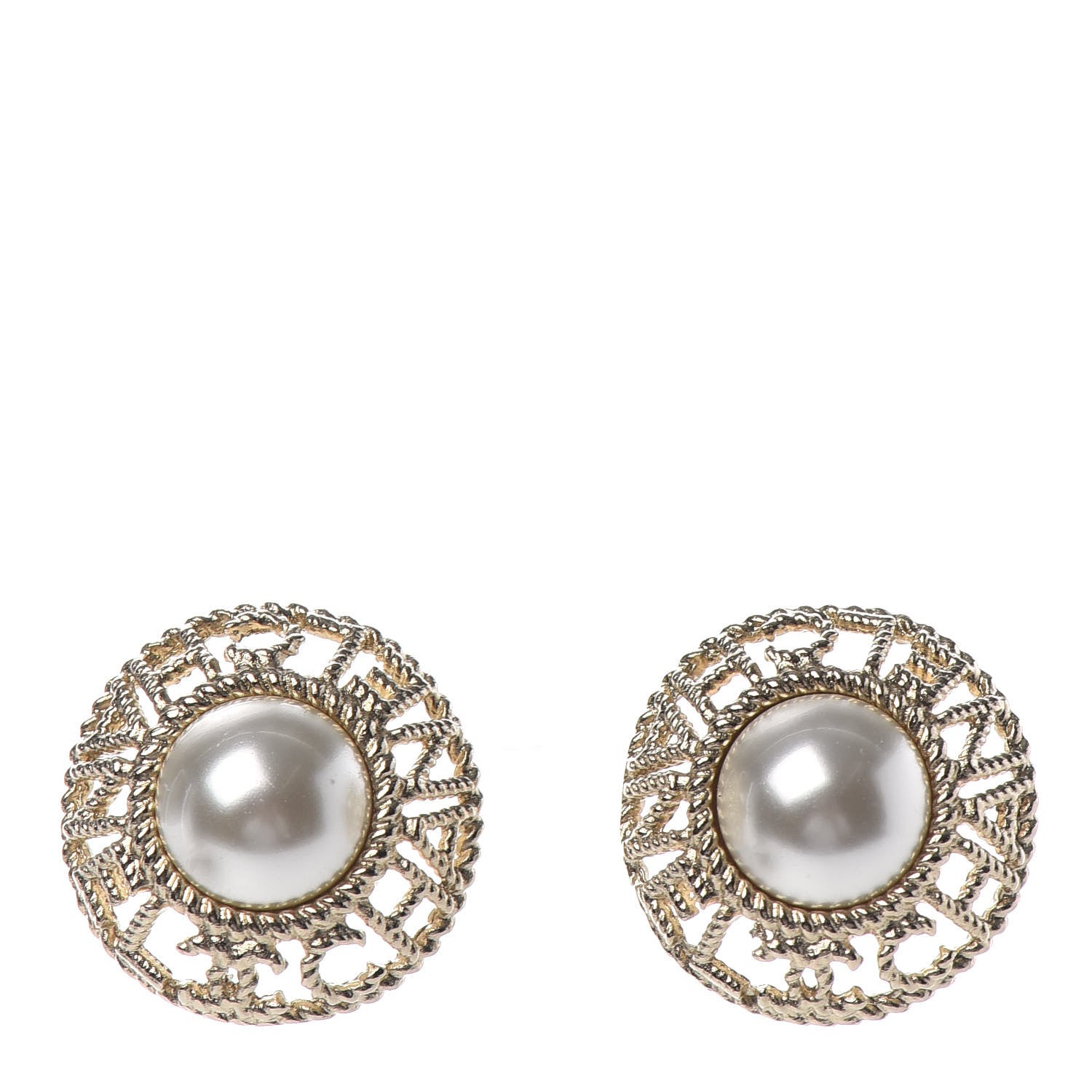 Chanel Pearl CC Round Rope Logo Earrings Gold 1 of 4
