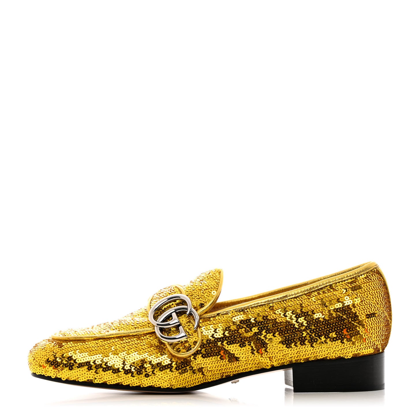Sequin Satin Matelasse GG Marmont Moccasin Loafers 35.5 Gold Yellow Giallo Oro Vecchio