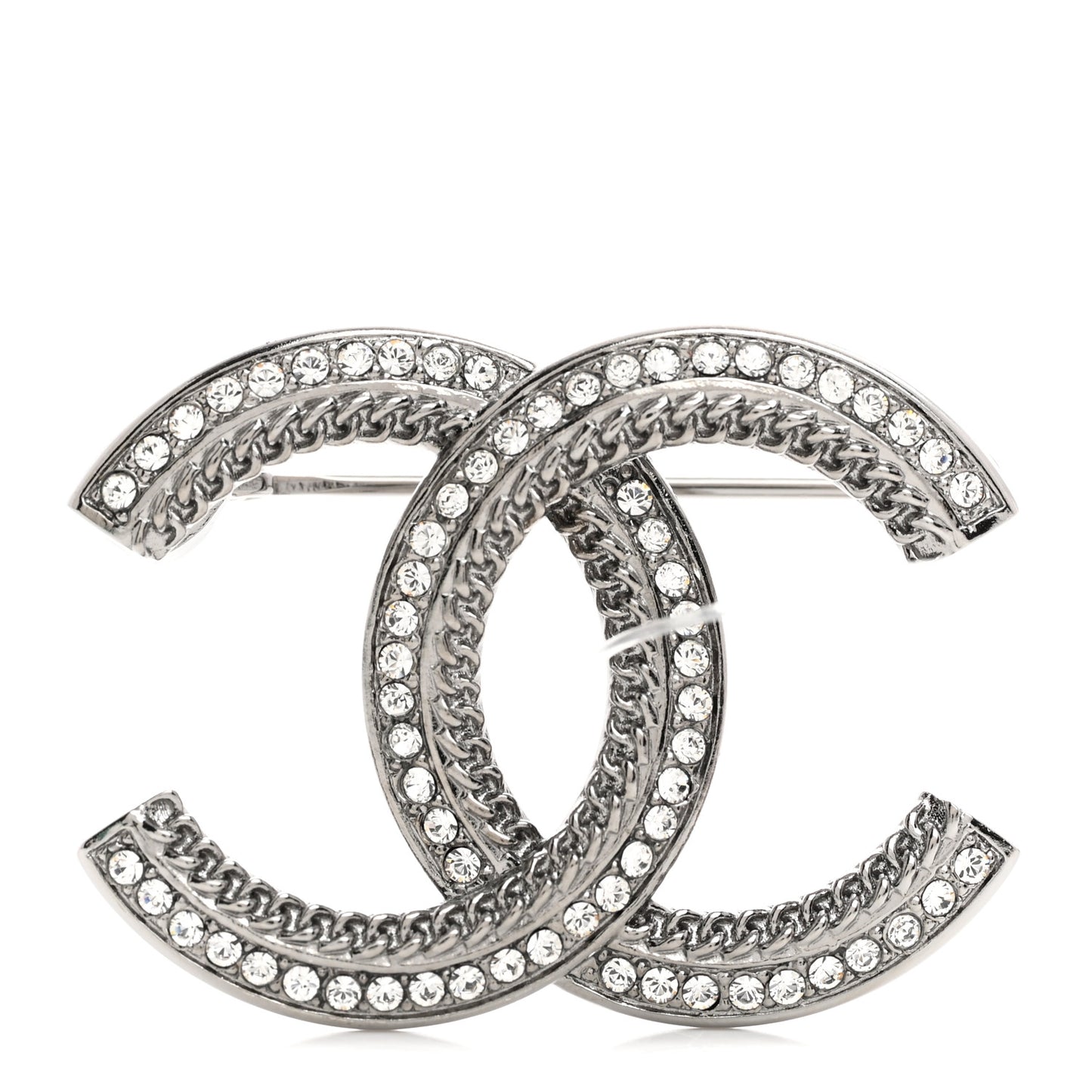 Crystal Chain CC Brooch Silver