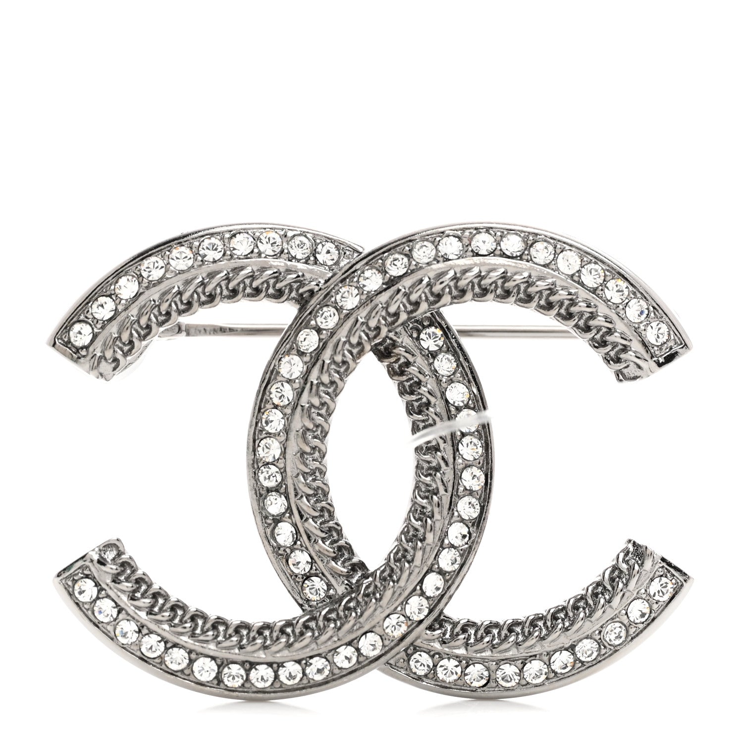 Chanel Crystal Chain CC Brooch Silver 1 of 4