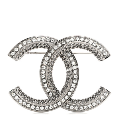 Chanel Crystal Chain CC Brooch Silver 1 of 4