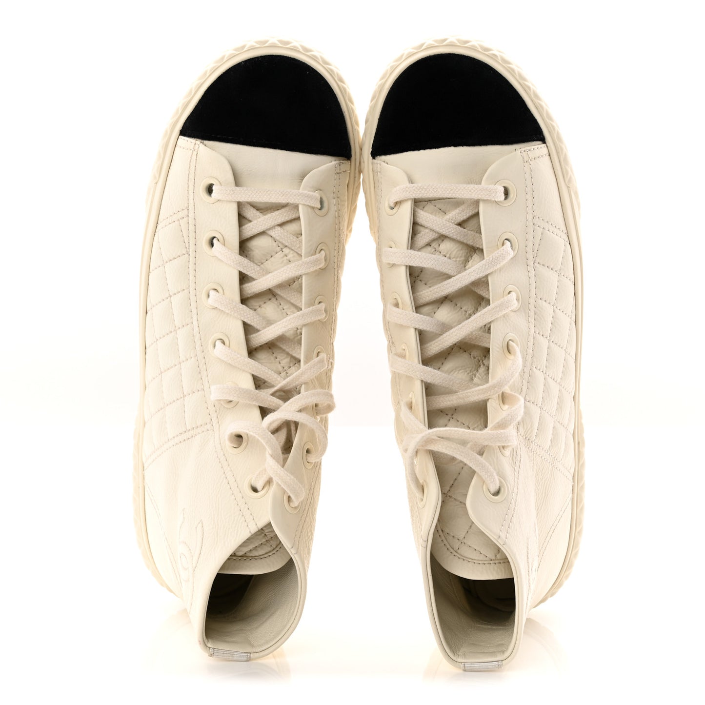 Calfskin High Top CC Sneakers 38.5 Ivory Black