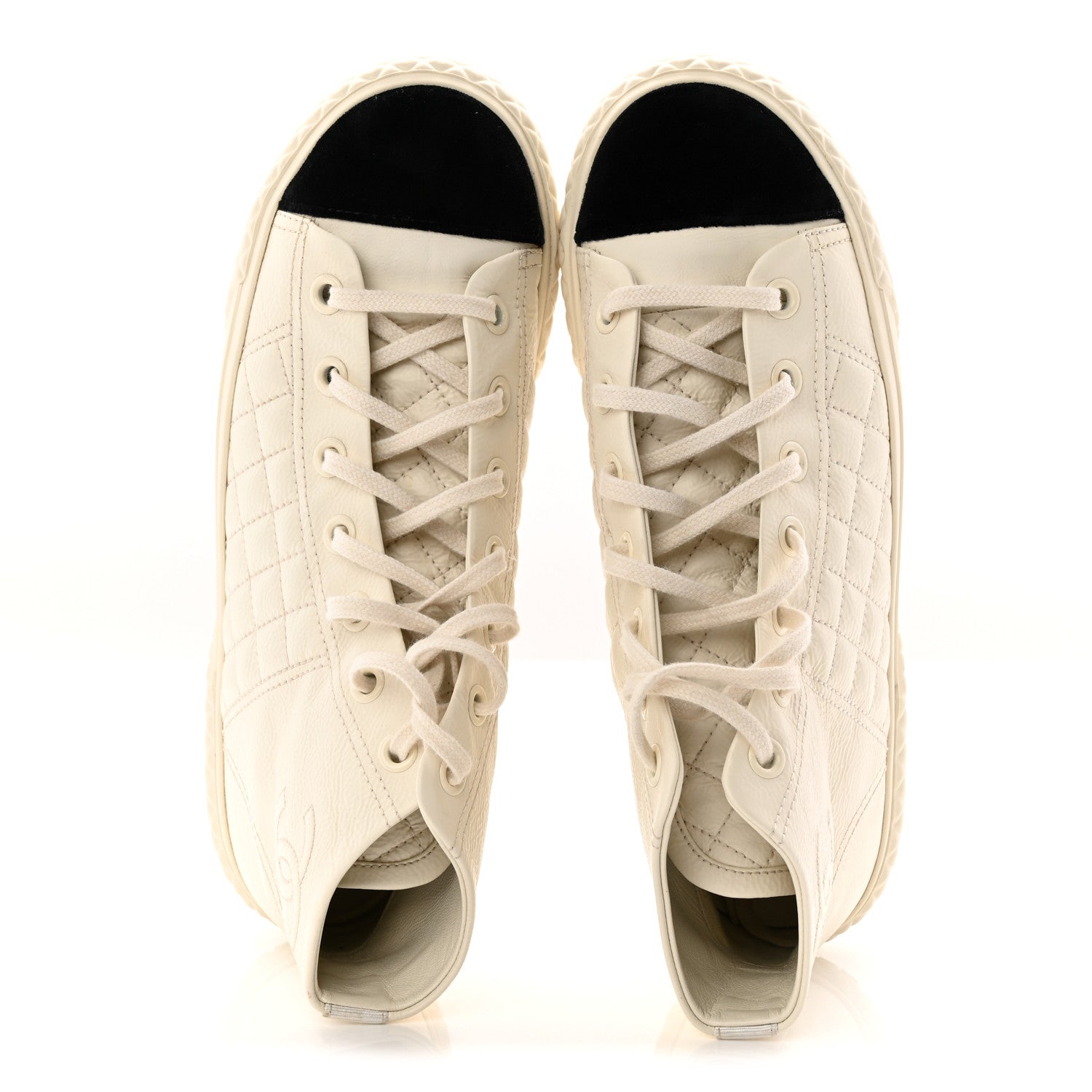 Chanel Calfskin High Top CC Sneakers 38.5 Ivory Black 2 of 9