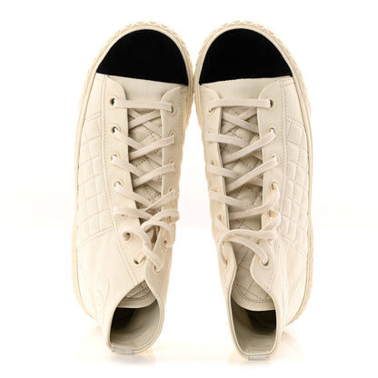 Chanel Calfskin High Top CC Sneakers 38.5 Ivory Black 2 of 9