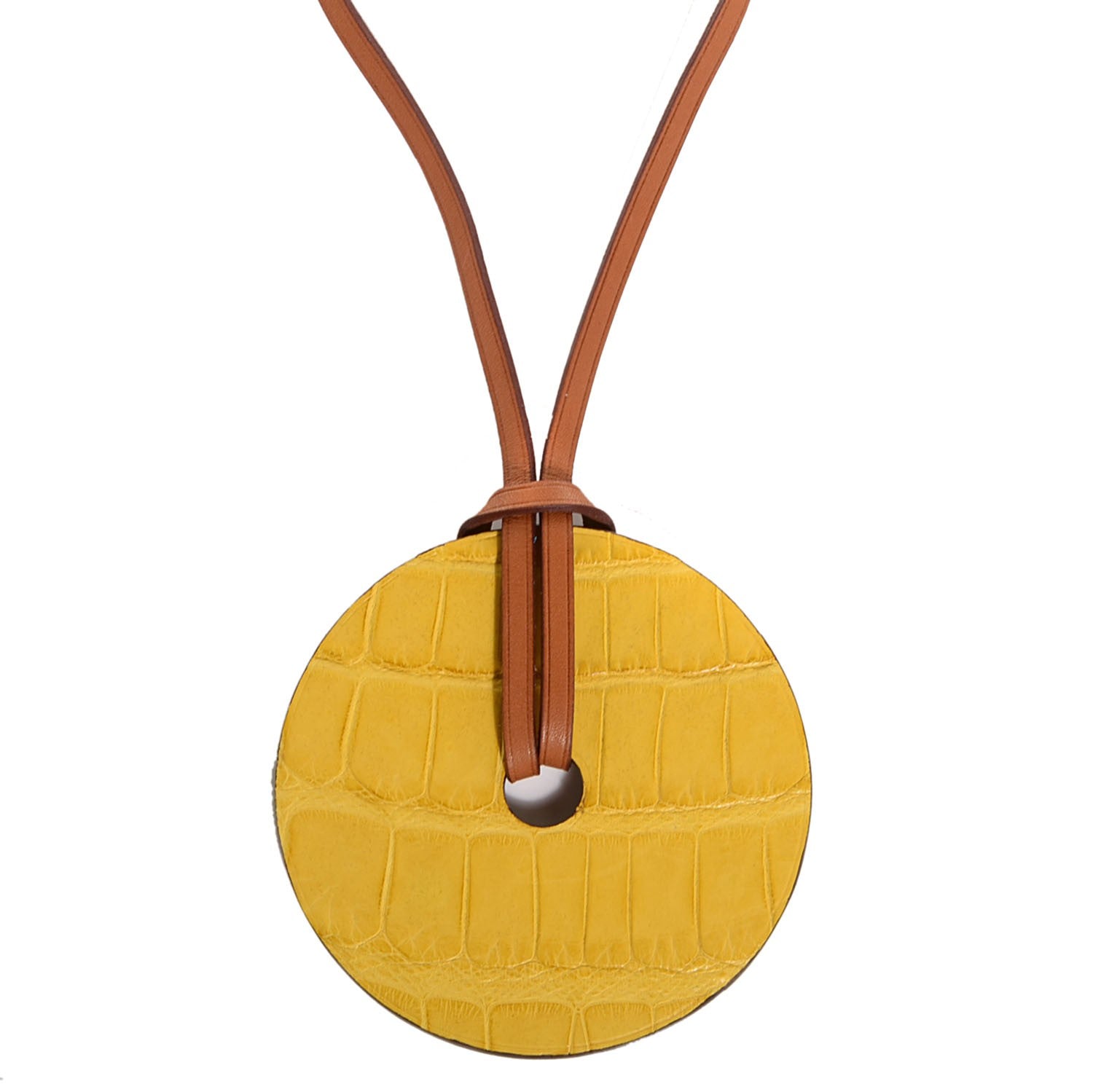 Hermes Matte Alligator Petit H Rond GM Necklace Cactus Mimosa 5 of 5