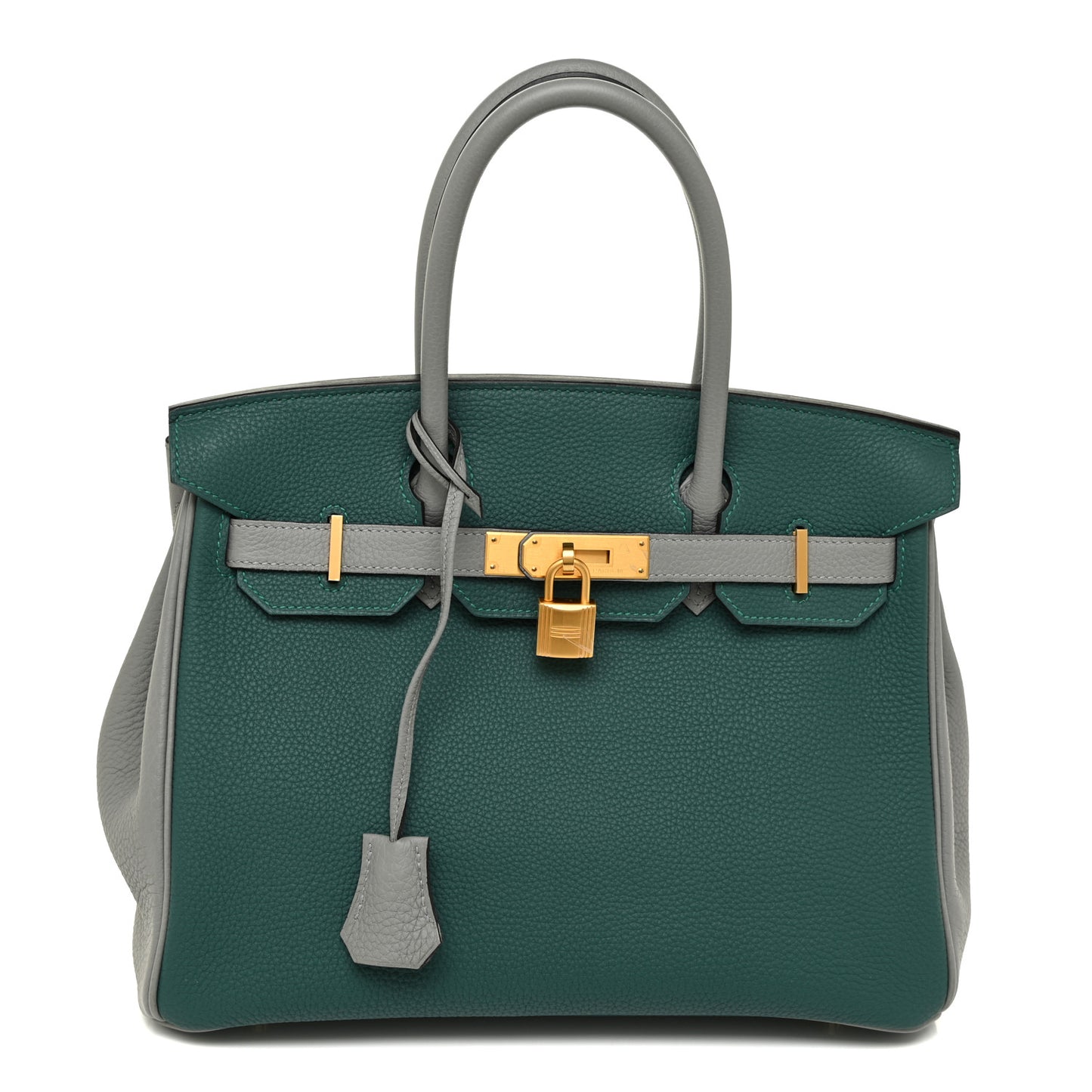 Togo Bi-Color Horseshoe Birkin 30 Malachite Gris Mouette