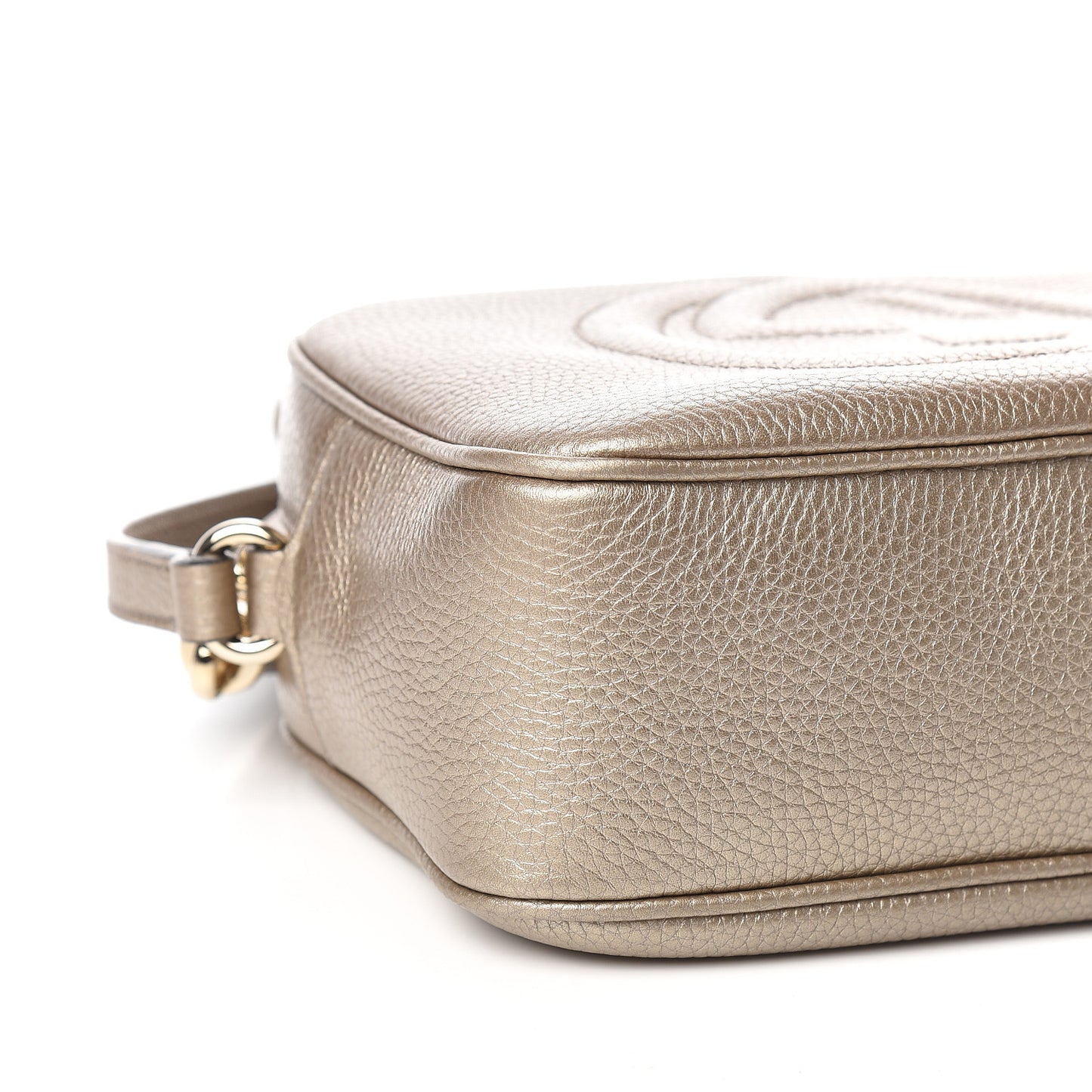 Metallic Pebbled Calfskin Small Soho Disco Bag Golden Beige