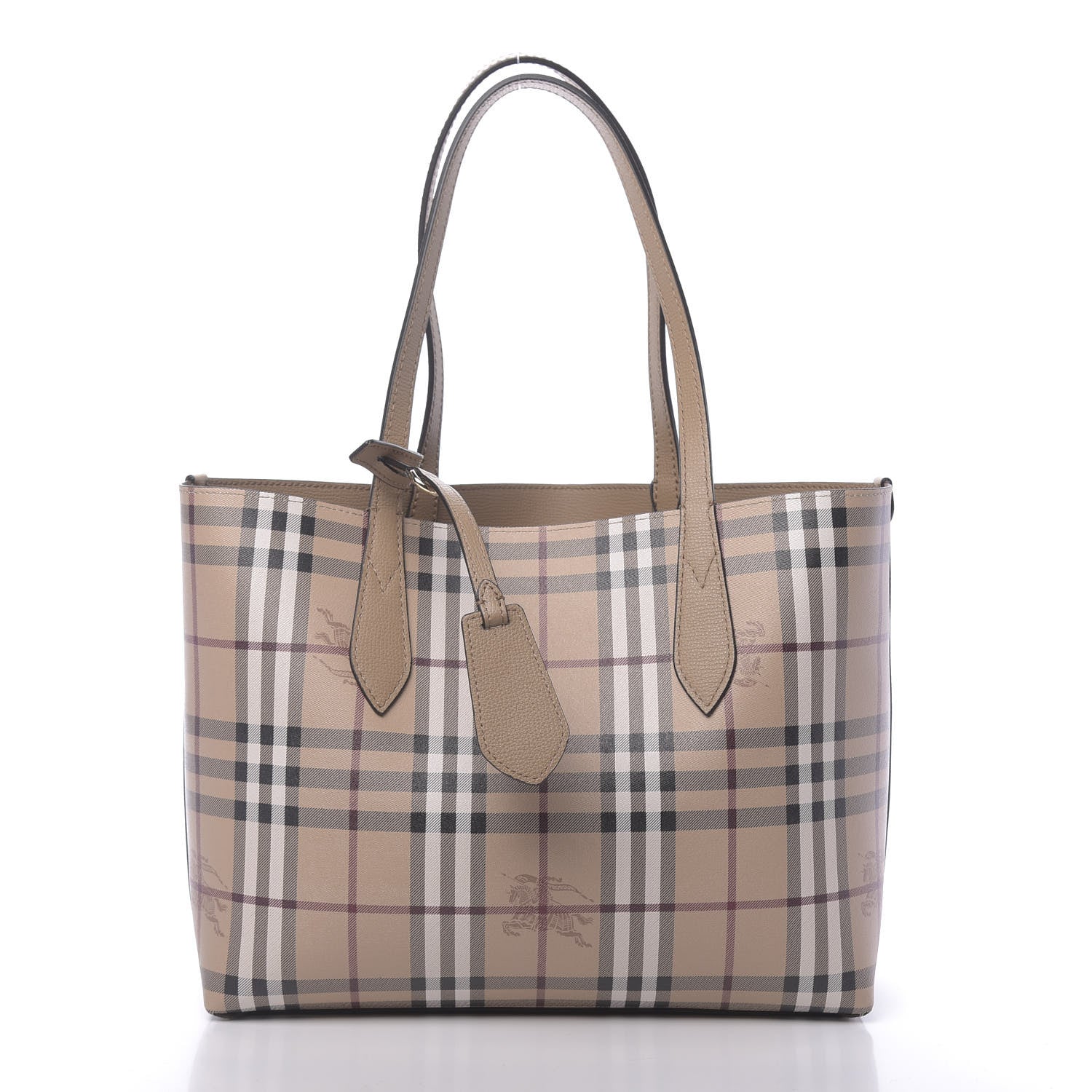 Burberry Grainy Calfskin Haymarket Check Small Reversible Tote Mid Camel 3 of 16