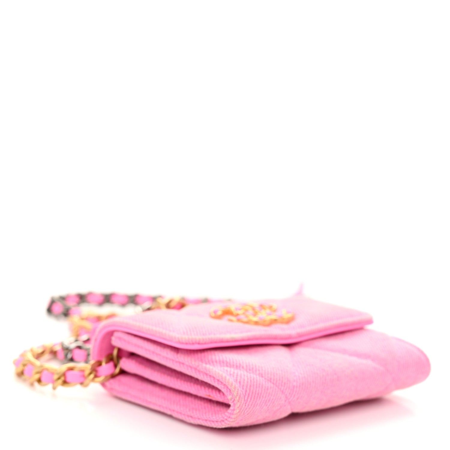 Chanel Denim Quilted Chanel 19 Flap Coin Purse With Chain Pink 4 of 12