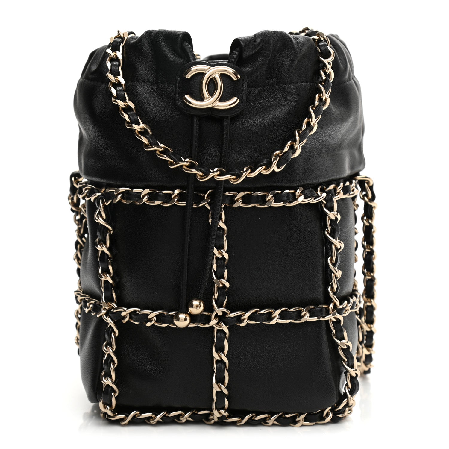 Chanel Lambskin Bucket Chain Drawstring Bag Black 1 of 9