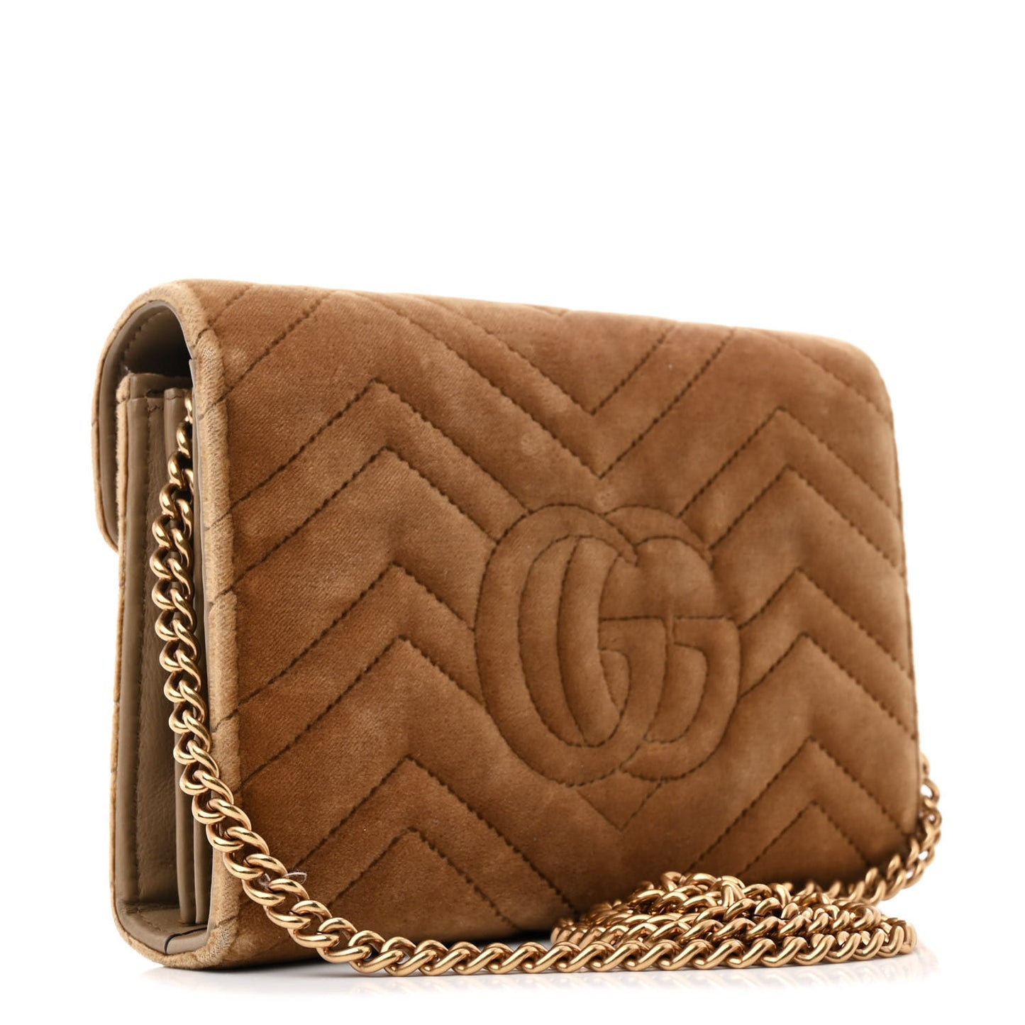 Velvet Matelasse GG Marmont Chain Wallet Taupe