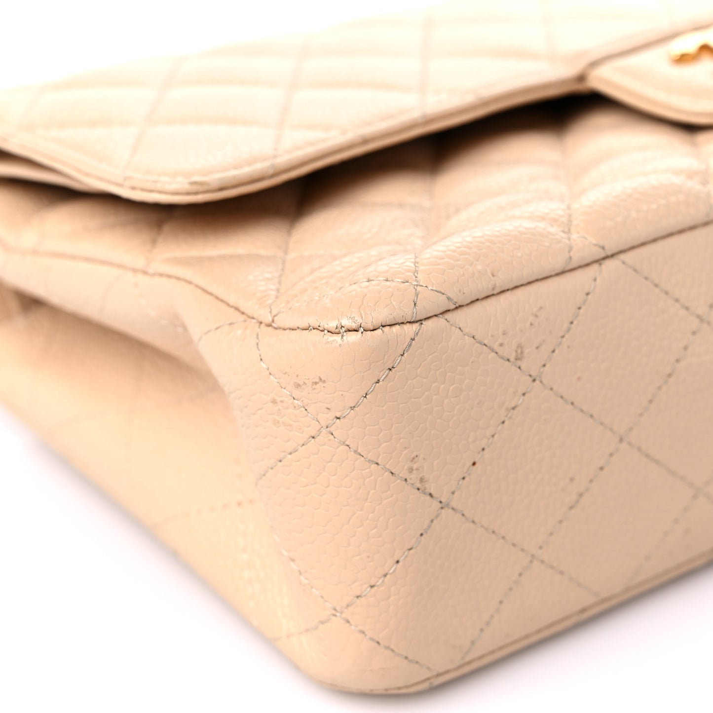 Caviar Quilted Medium Double Flap Beige
