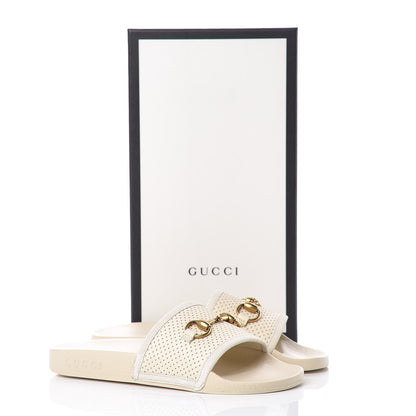 Gucci Suede Perforated Horsebit Slide Sandals 36 Ivory 9 of 9