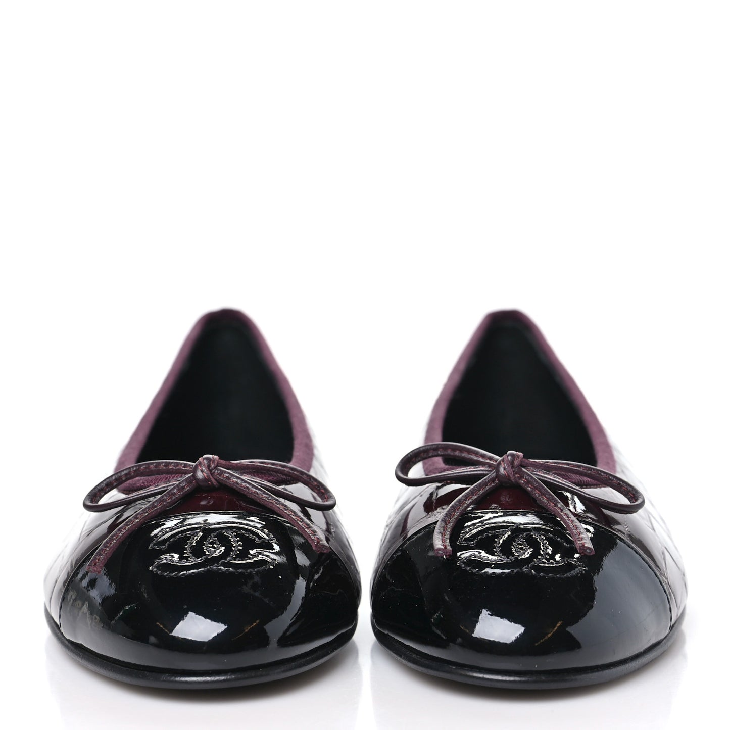 Patent Calfskin Crocodile Embossed Ballerina Flats 37 Dark Burgundy Black