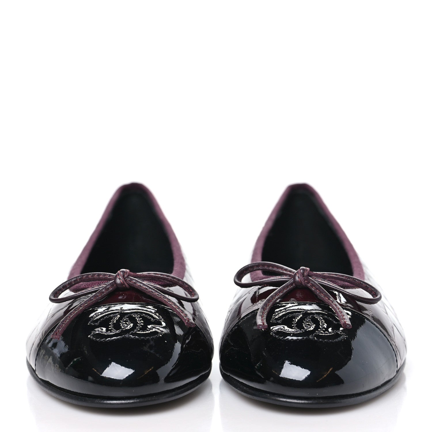 Chanel Patent Calfskin Crocodile Embossed Ballerina Flats 37 Dark Burgundy Black 3 of 9