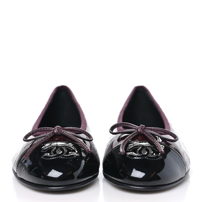 Chanel Patent Calfskin Crocodile Embossed Ballerina Flats 37 Dark Burgundy Black 3 of 9