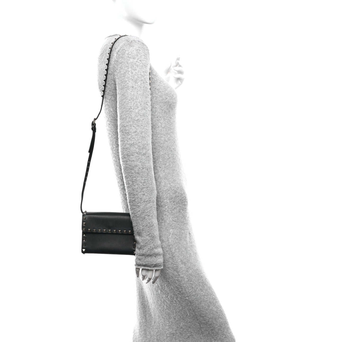 Vitello Rockstud Flap Crossbody Bag Black
