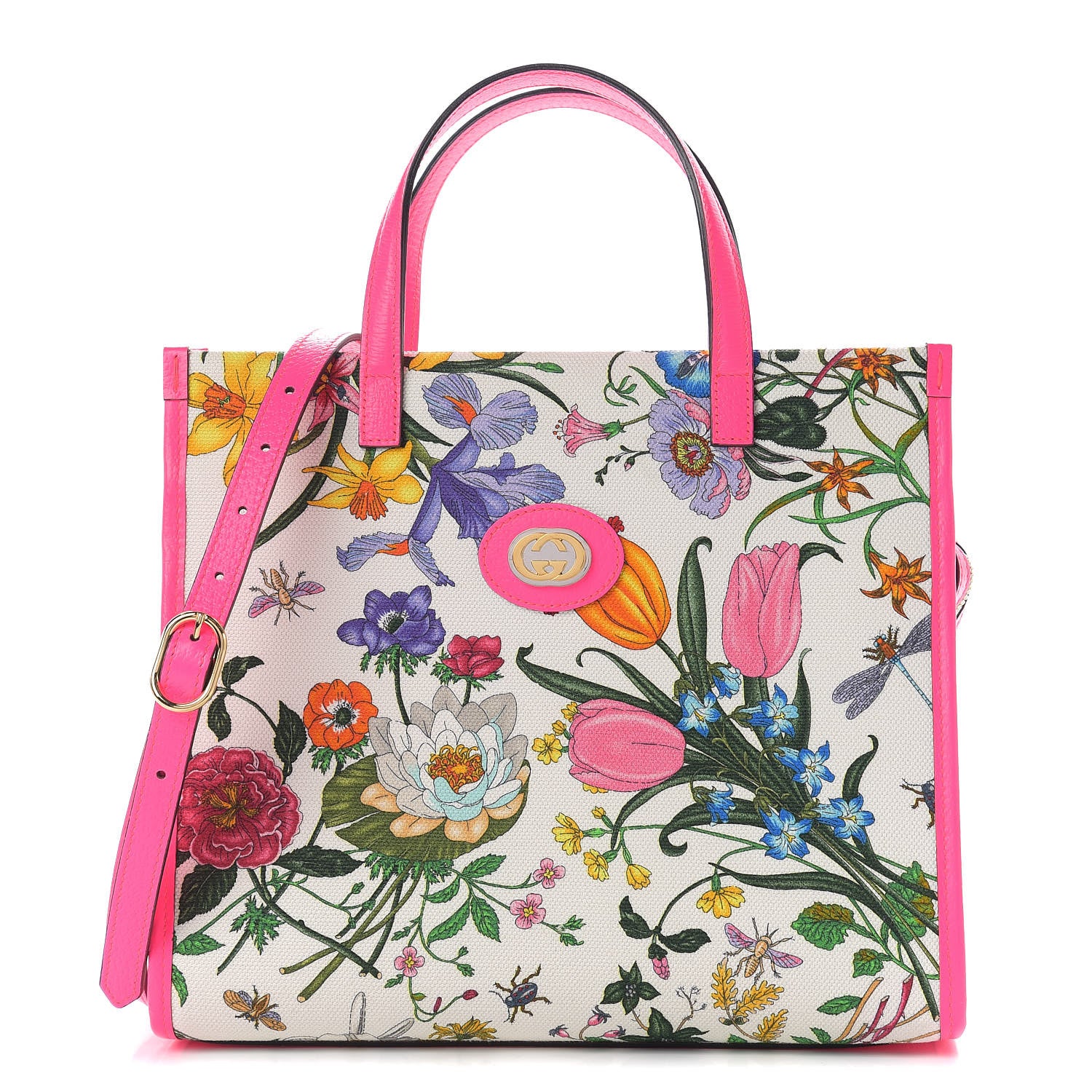 Gucci Canvas Medium Flora Tote Fuchsia 1 of 9
