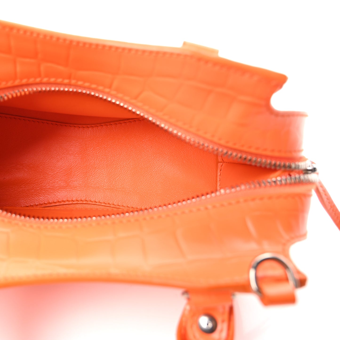 Semi Shiny Calfskin Crocodile Embossed Neo Classic Silver Hardware Mini City Orange