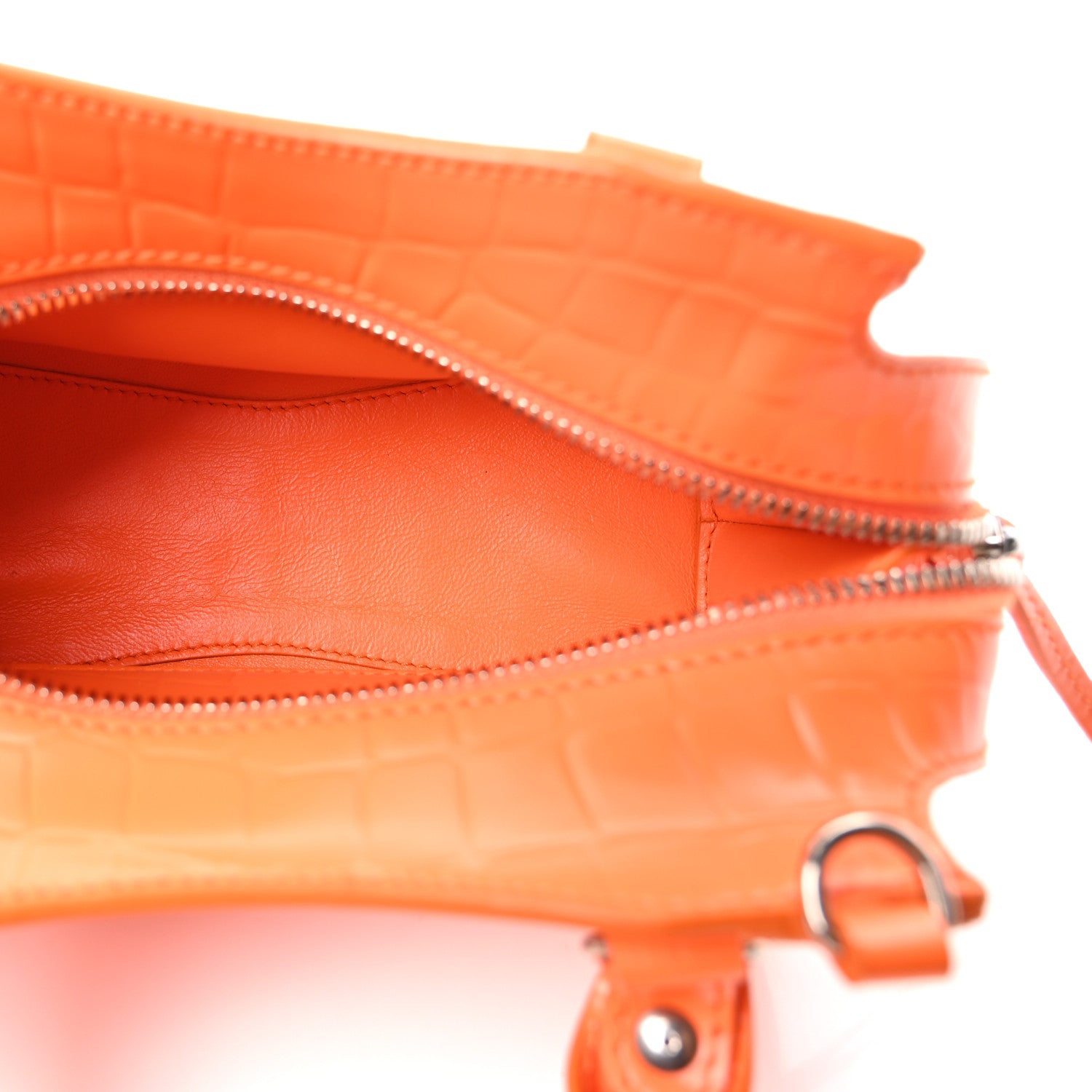 Balenciaga Semi Shiny Calfskin Crocodile Embossed Neo Classic Silver Hardware Mini City Orange 5 of 9