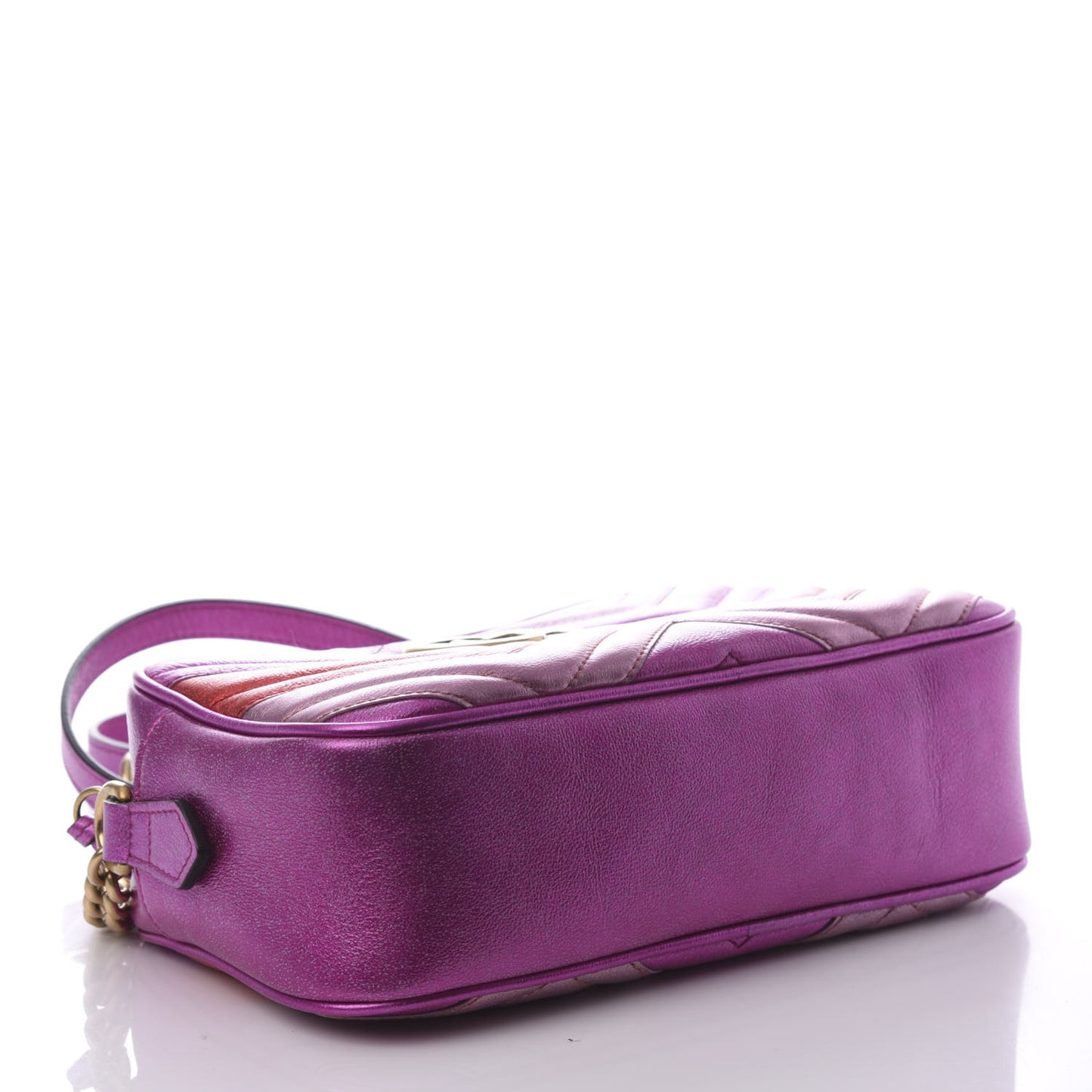 Laminated Nappa Matelasse Small GG Marmont Chain Shoulder Bag Fuxia Rosso Rosa