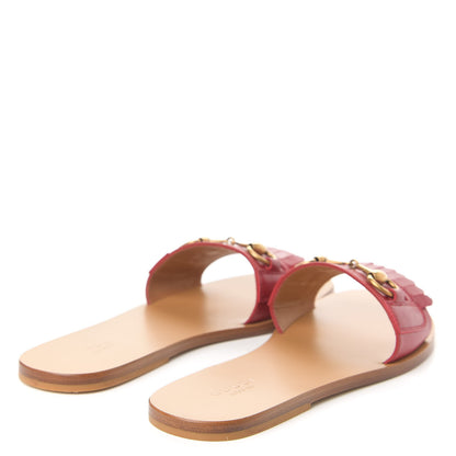 Gucci Malaga Kid Fringe Horsebit Slide Sandals 37 Hibiscus Red 4 of 9