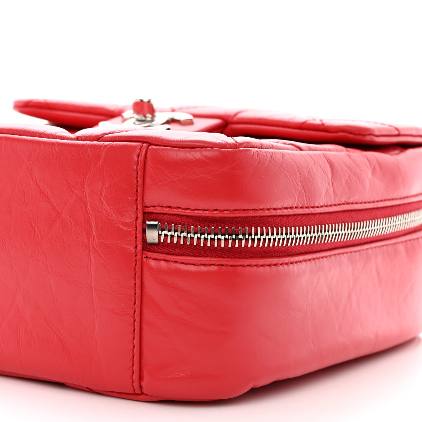 Aged Calfskin Quilted Top Handle Camera Case Red