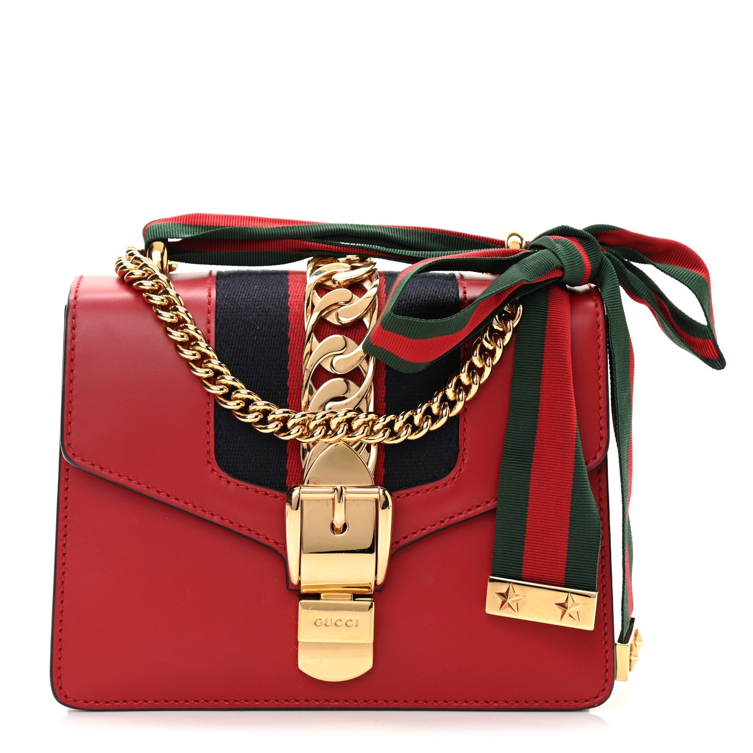 Gucci Calfskin Mini Sylvie Chain Shoulder Bag Hibiscus Red 1 of 10